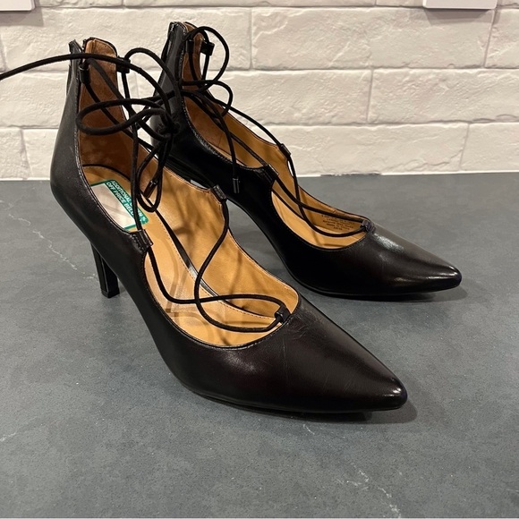 Franco Sarto sz 9.5 Arya black leather lace up pointy toe heels - Picture 8 of 16